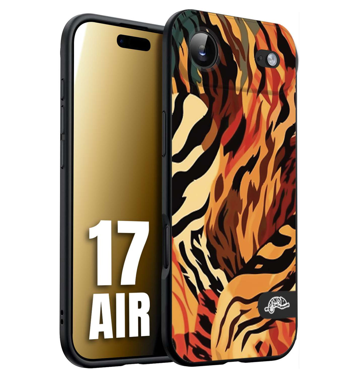 CUSTOMIZZA - Custodia cover nera morbida in tpu compatibile per iPhone 17 AIR leopardato maculato tigrato tiger colorata gialla rossa arancio