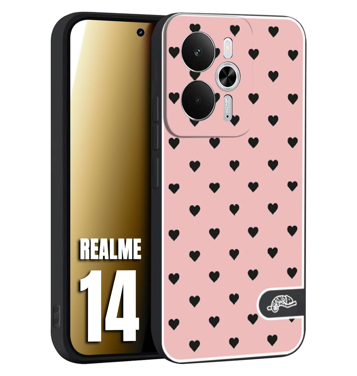CUSTOMIZZA - Custodia cover nera morbida in tpu compatibile per Realme 14 5G cuori pois rosa donna pin up vintage