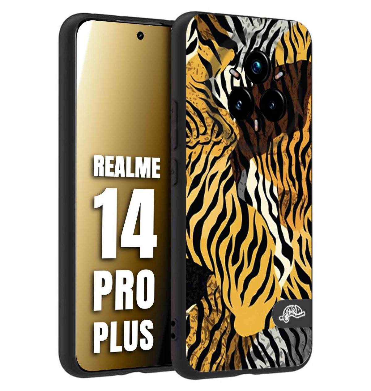 CUSTOMIZZA - Custodia cover nera morbida in tpu compatibile per Realme 14 PRO PLUS leopardato tigrato tiger colorata donna fashion estate