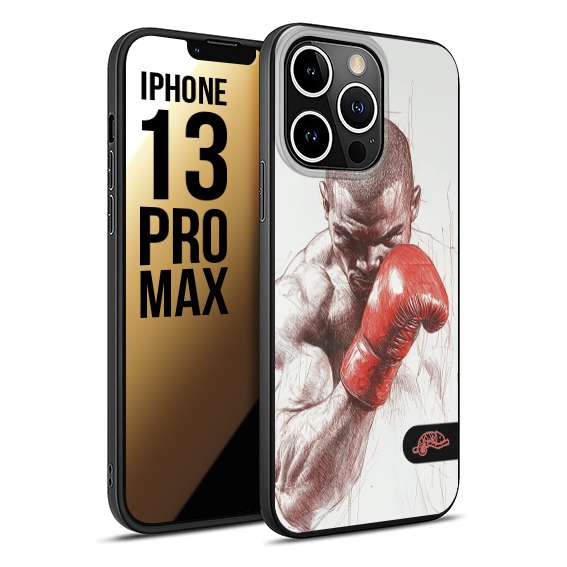 CUSTOMIZZA - Custodia cover nera morbida in tpu compatibile per iPhone 13 PRO MAX pugilato pugili disegno tattoo guantoni box sport primo piano