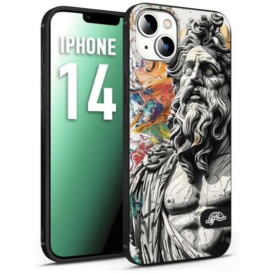 CUSTOMIZZA - Custodia cover nera morbida in tpu compatibile per iPhone 14 statua colorata moderna antico tattoo splash color