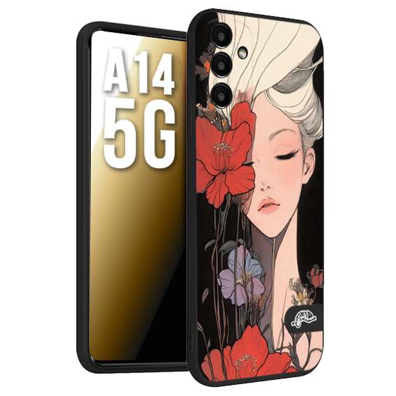 CUSTOMIZZA - Custodia cover nera morbida in tpu compatibile per Samsung A14 5G woman flower Fantasia Floreale Design Donna e Fiori, Retro Artistico