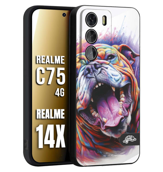 CUSTOMIZZA - Custodia cover nera morbida in tpu compatibile per Realme 14X - C75 4G animali color bulldog cane dog colori vibranti disegnato schizzo