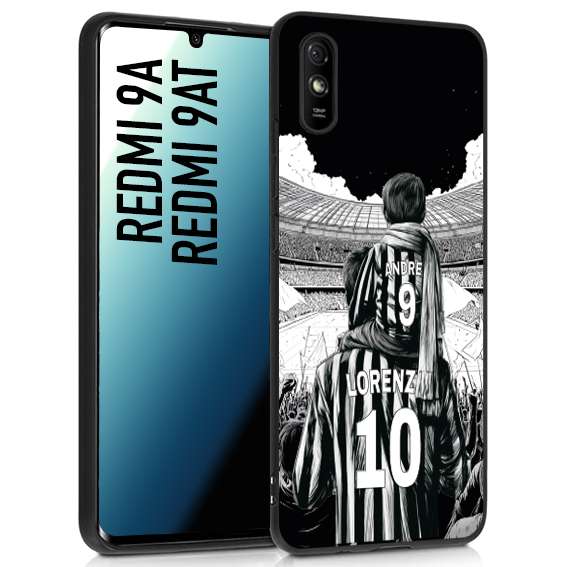 CUSTOMIZZA - Custodia cover nera morbida in tpu compatibile per Xiaomi Redmi 9A - 9AT personalizzata calcio football nome e numero calciatori bianconeri bianca e nera