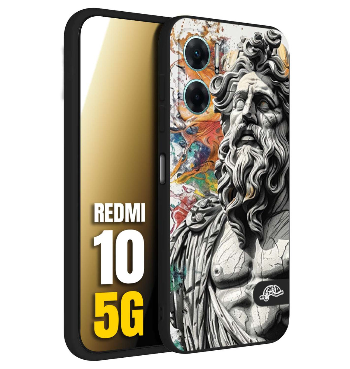CUSTOMIZZA - Custodia cover nera morbida in tpu compatibile per Xiaomi Redmi 10 5G statua colorata moderna antico tattoo splash color