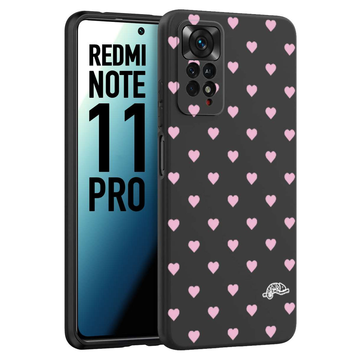 CUSTOMIZZA - Custodia cover nera morbida in tpu compatibile per Xiaomi Redmi Note 11 PRO cuori pois rosa su nero donna pin up vintage