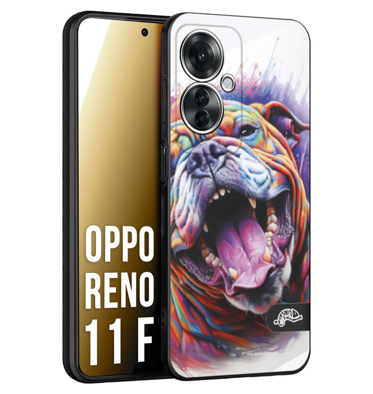 CUSTOMIZZA - Custodia cover nera morbida in tpu compatibile per Oppo Reno 11 F 5G animali color bulldog cane dog colori vibranti disegnato schizzo