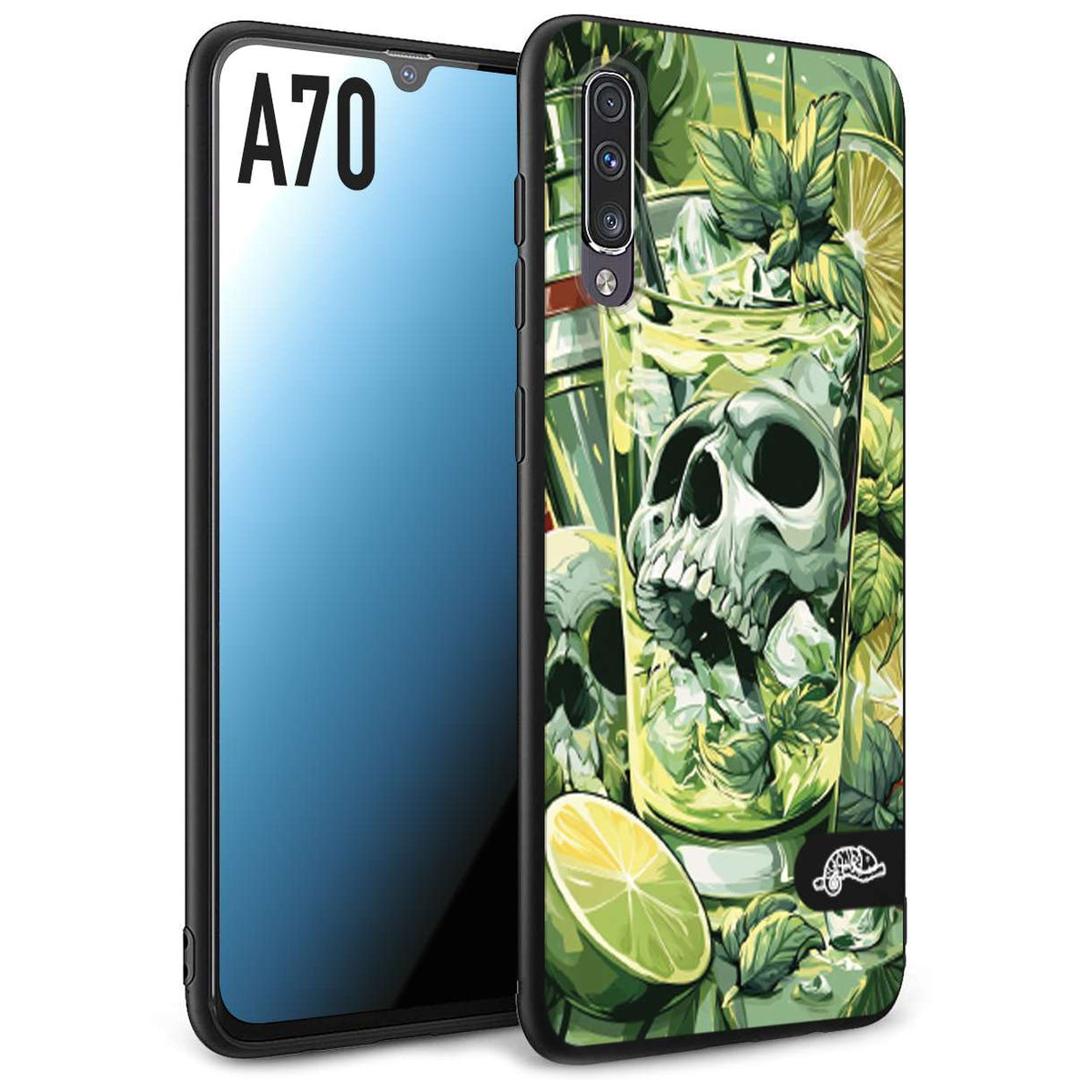 CUSTOMIZZA - Custodia cover nera morbida in tpu compatibile per Samsung A70 Mojito cocktail teschio illustrazione drink lime menta ghiacci tropicale street art