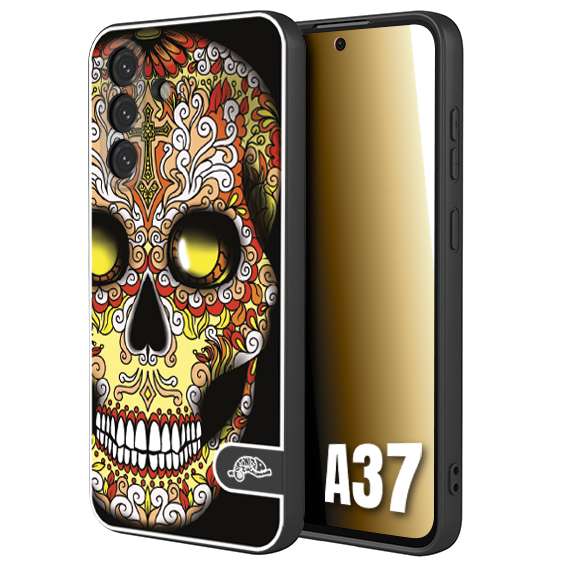 CUSTOMIZZA - Custodia cover nera morbida in tpu compatibile per Samsung A37 teschio messicano Mexican skull giallo rosso arancio