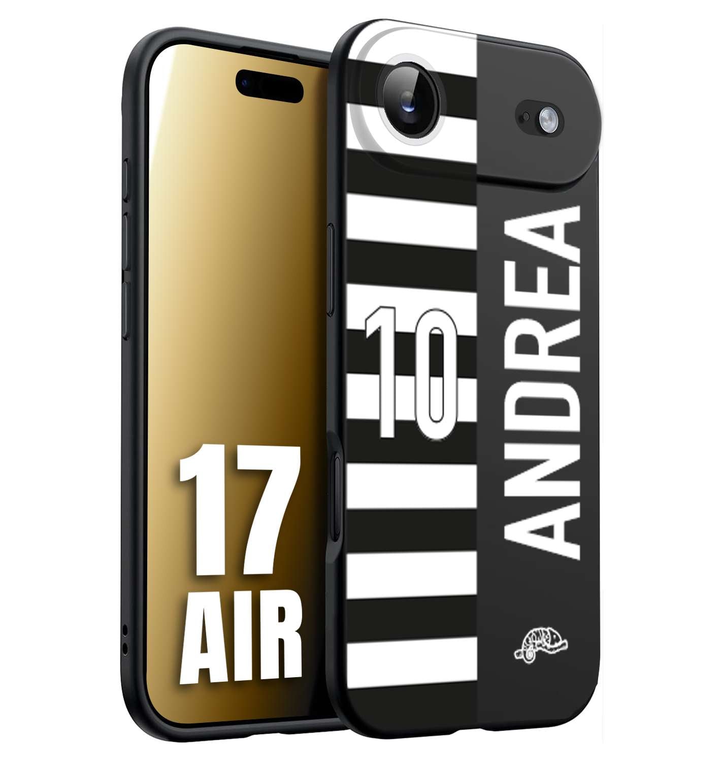CUSTOMIZZA - Custodia cover nera morbida in tpu compatibile per iPhone 17 AIR personalizzata calcio football nome e numero calciatori bianconera