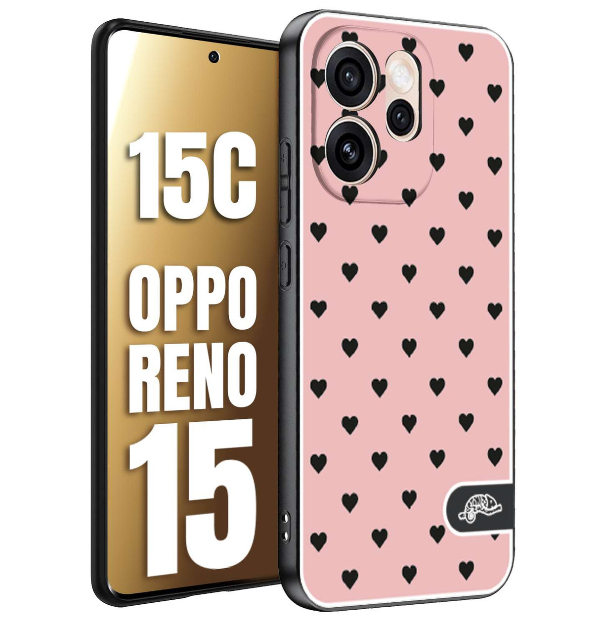 CUSTOMIZZA - Custodia cover nera morbida in tpu compatibile per Oppo Reno 15 - Reno 15Ccuori pois rosa donna pin up vintage