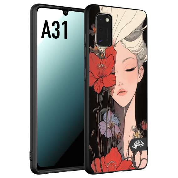 CUSTOMIZZA - Custodia cover nera morbida in tpu compatibile per Samsung A31 woman flower Fantasia Floreale Design Donna e Fiori, Retro Artistico
