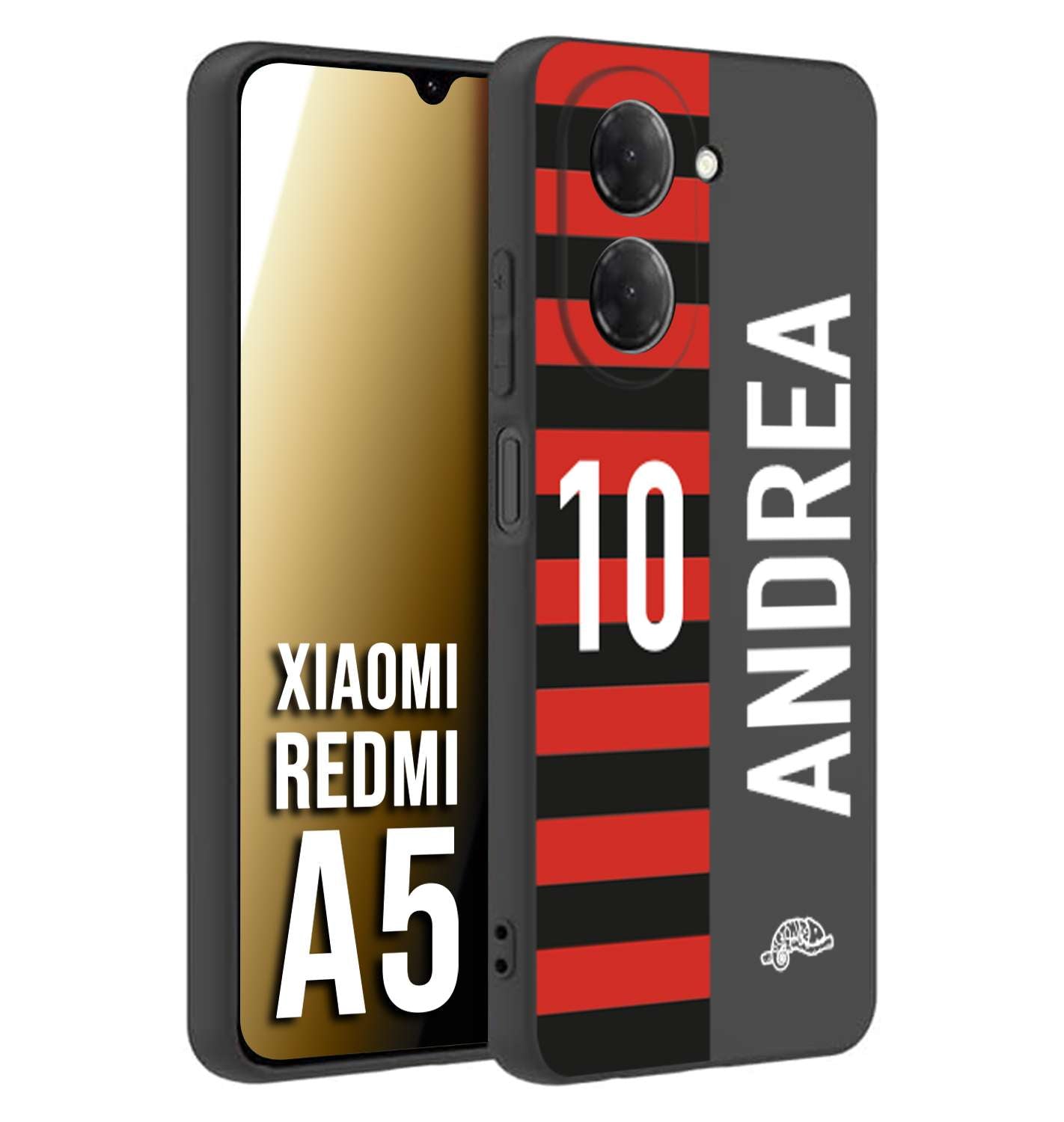 CUSTOMIZZA - Custodia cover nera morbida in tpu compatibile per Xiaomi Redmi A5 personalizzata calcio football nome e numero calciatori rossonera