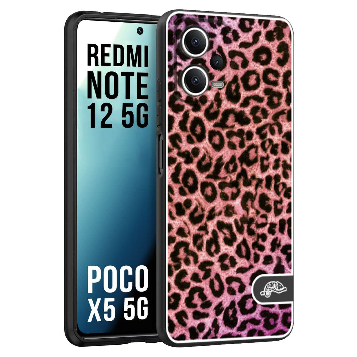CUSTOMIZZA - Custodia cover nera morbida in tpu compatibile per Xiaomi Redmi Note 12 5G - POCO X5 5G leopardato maculato donna rosa leopard