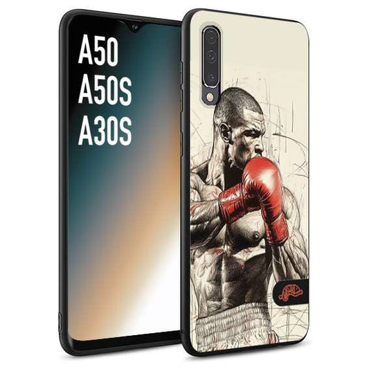 CUSTOMIZZA - Custodia cover nera morbida in tpu compatibile per Samsung A50 - A50S - A30S pugilato pugili disegno tattoo guantoni box sport ring