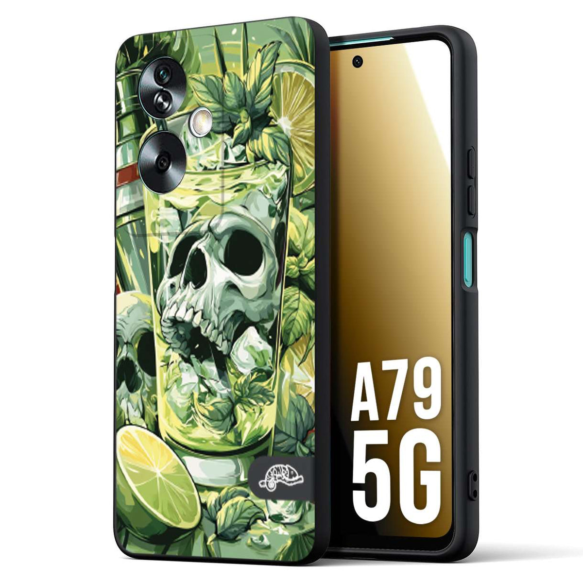 CUSTOMIZZA - Custodia cover nera morbida in tpu compatibile per Oppo A79 5G Mojito cocktail teschio illustrazione drink lime menta ghiacci tropicale street art