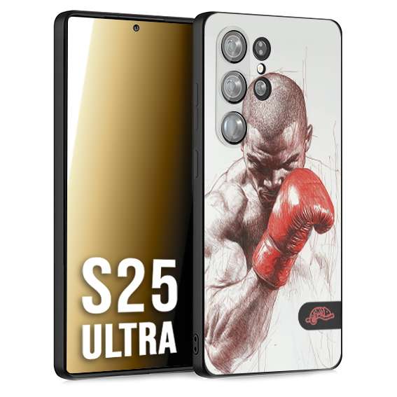 CUSTOMIZZA - Custodia cover nera morbida in tpu compatibile per Samsung S25 ULTRA pugilato pugili disegno tattoo guantoni box sport primo piano