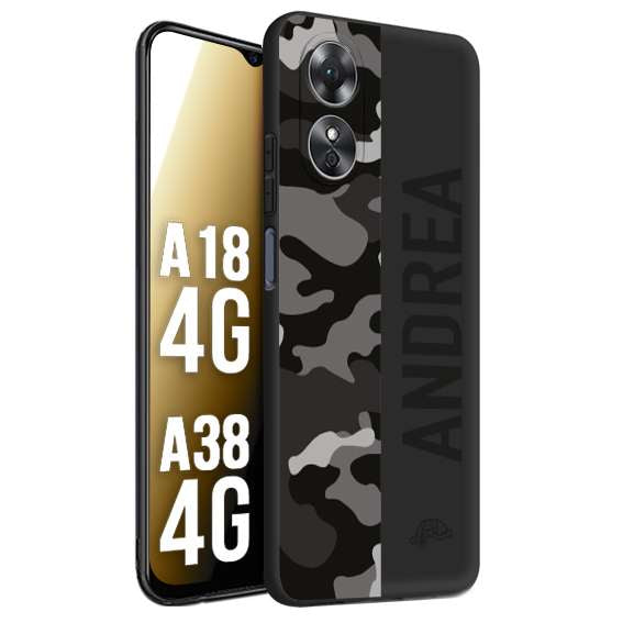 CUSTOMIZZA - Custodia cover nera morbida in tpu compatibile per Oppo A18 4G - A38 4G camouflage mimetico militare personalizzata nome