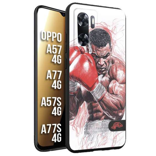 CUSTOMIZZA - Custodia cover nera morbida in tpu compatibile per Oppo A57 - A77 - A57S - A77S (4G) pugilato pugili disegno tattoo guantoni boxer pesi massimi iron mike