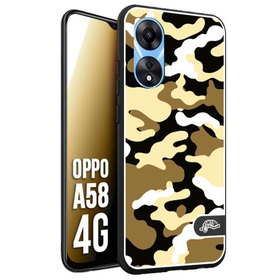 CUSTOMIZZA - Custodia cover nera morbida in tpu compatibile per Oppo A58 4G camouflage mimetico militare giallo desert brown