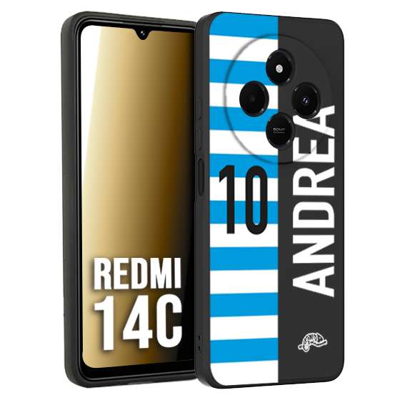 CUSTOMIZZA - Custodia cover nera morbida in tpu compatibile per Xiaomi Redmi 14C personalizzata calcio football nome e numero calciatori biancazzurri