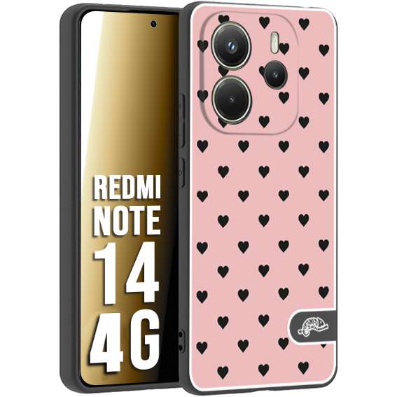 CUSTOMIZZA - Custodia cover nera morbida in tpu compatibile per Xiaomi Redmi Note 14 4G cuori pois rosa donna pin up vintage