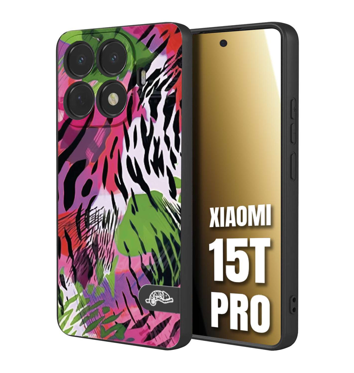 CUSTOMIZZA - Custodia cover nera morbida in tpu compatibile per Xiaomi 15T PRO leopardato tigrato tiger colorata summer color verde fucsia