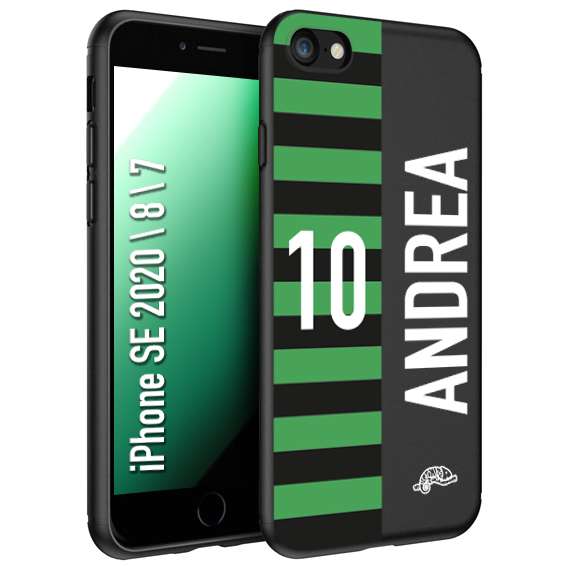 CUSTOMIZZA - Custodia cover nera morbida in tpu compatibile per iPhone 7 - 8 - SE 2020 / 2022 personalizzata calcio football nome e numero calciatori neroverde