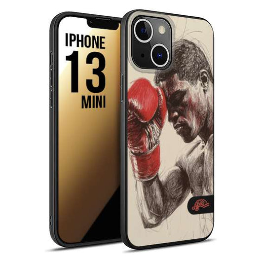 CUSTOMIZZA - Custodia cover nera morbida in tpu compatibile per iPhone 13 MINI pugilato pugili disegno tattoo guantoni boxer pesi massimi