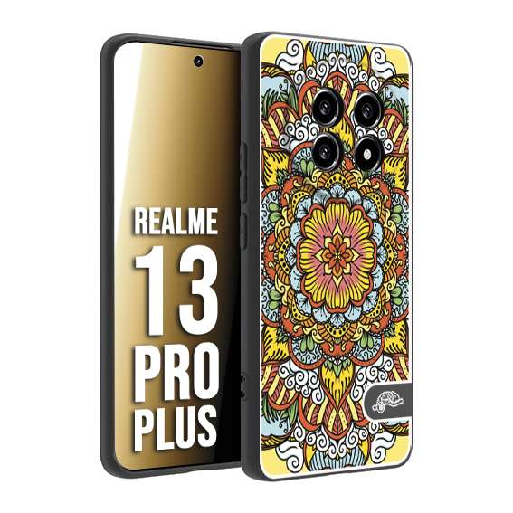 CUSTOMIZZA - Custodia cover nera morbida in tpu compatibile per Realme 13 PRO PLUS mandala colorato fiore nuvole arancione