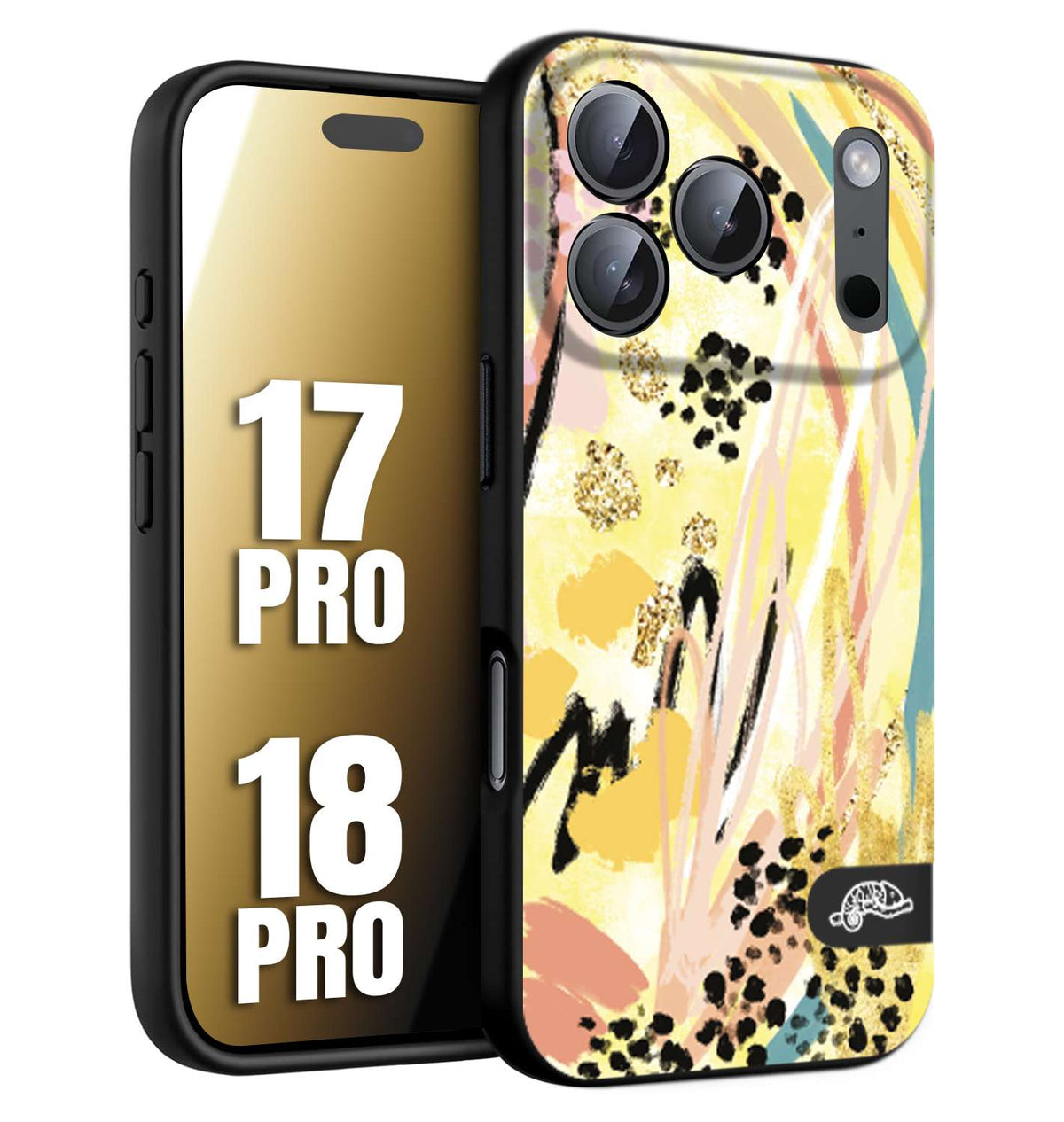 CUSTOMIZZA - Custodia cover nera morbida in tpu compatibile per iPhone 17 PRO - 18 PRO astratti donna flower fantasia estate gialla rosa leopardata