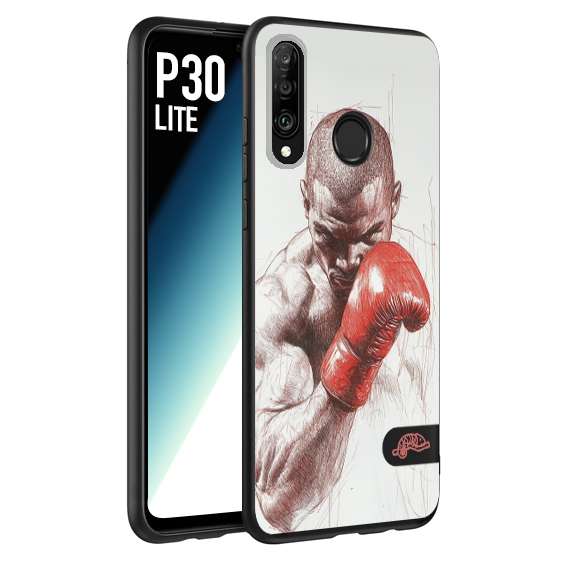 CUSTOMIZZA - Custodia cover nera morbida in tpu compatibile per Huawei P30 LITE pugilato pugili disegno tattoo guantoni box sport primo piano