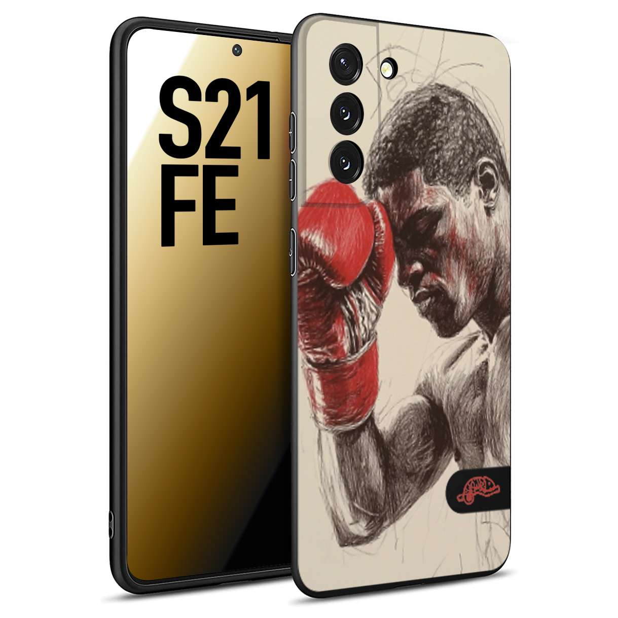 CUSTOMIZZA - Custodia cover nera morbida in tpu compatibile per Samsung S21 FE pugilato pugili disegno tattoo guantoni boxer pesi massimi