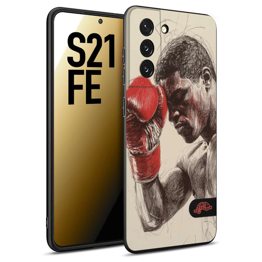 CUSTOMIZZA - Custodia cover nera morbida in tpu compatibile per Samsung S21 FE pugilato pugili disegno tattoo guantoni boxer pesi massimi