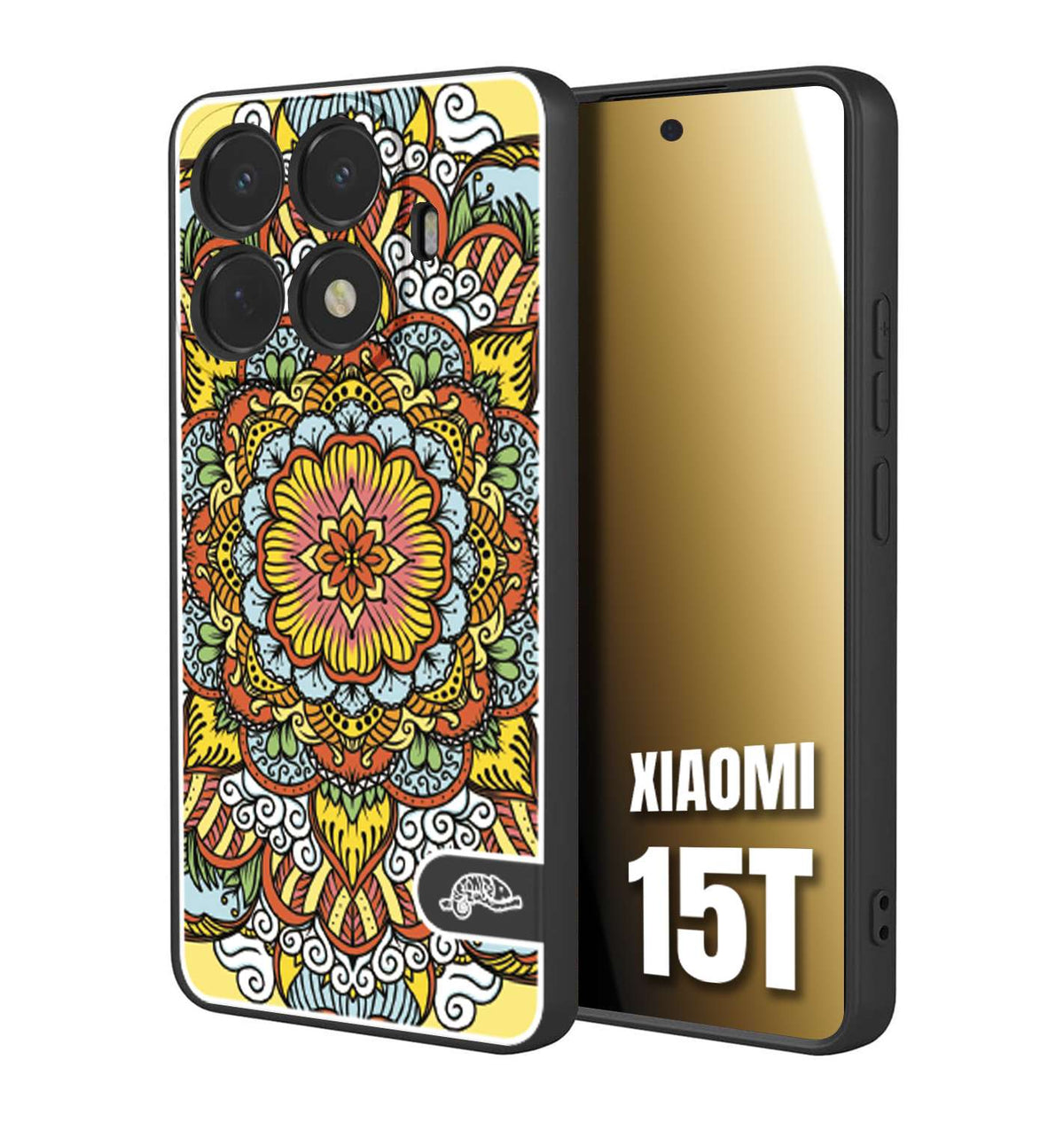 CUSTOMIZZA - Custodia cover nera morbida in tpu compatibile per Xiaomi 15T mandala colorato fiore nuvole arancione