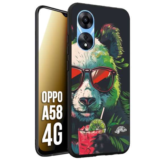 CUSTOMIZZA - Custodia cover nera morbida in tpu compatibile per Oppo A58 4G estate disegnata cocktails animali simpatici panda mojito