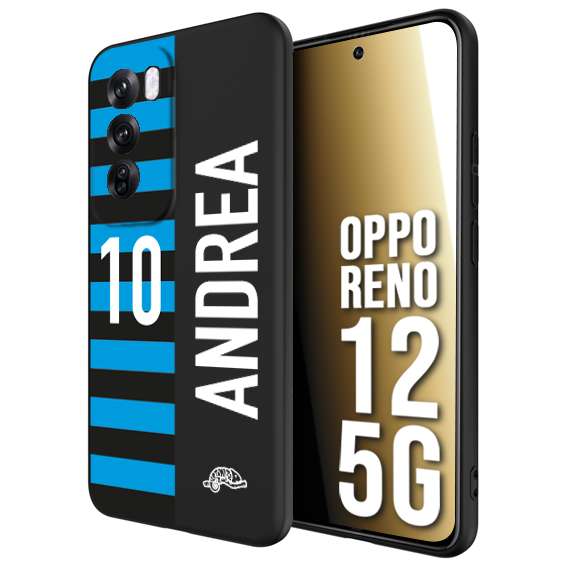 CUSTOMIZZA - Custodia cover nera morbida in tpu compatibile per Oppo Reno 12 5G personalizzata calcio football nome e numero calciatori nerazzurra