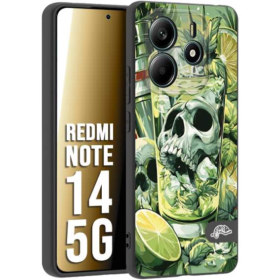 CUSTOMIZZA - Custodia cover nera morbida in tpu compatibile per Xiaomi Redmi Note 14 5G Mojito cocktail teschio illustrazione drink lime menta ghiacci tropicale street art