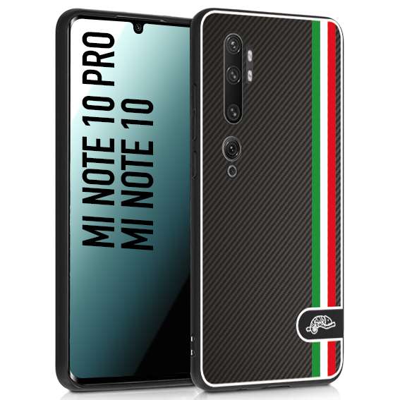 CUSTOMIZZA - Custodia cover nera morbida in tpu compatibile per Xiaomi Mi Note 10 - Mi Note 10 Pro effetto fibra di carbonio bandiera Italia made in Italy