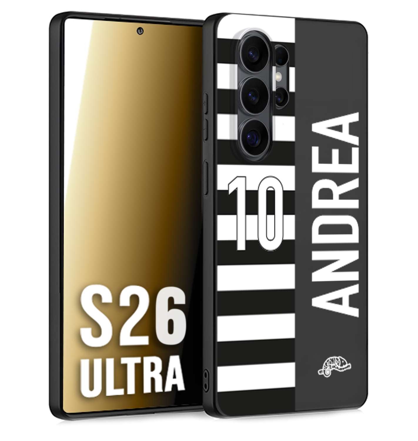 CUSTOMIZZA - Custodia cover nera morbida in tpu compatibile per Samsung S26 ULTRA personalizzata calcio football nome e numero calciatori bianconera