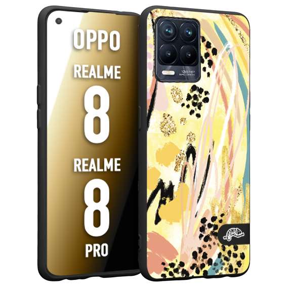 CUSTOMIZZA - Custodia cover nera morbida in tpu compatibile per Realme 8 - 8 PRO astratti donna flower fantasia estate gialla rosa leopardata
