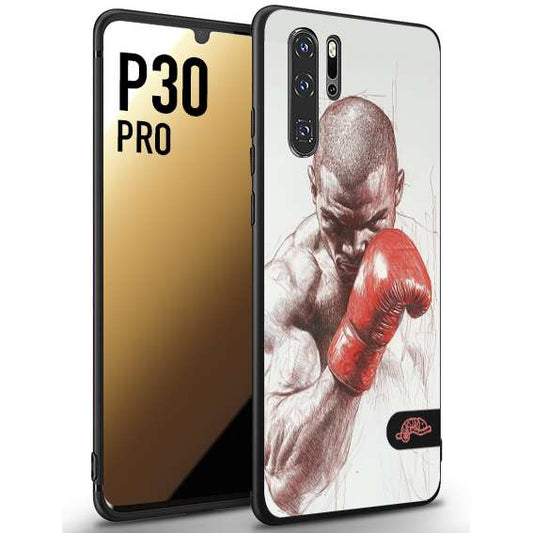 CUSTOMIZZA - Custodia cover nera morbida in tpu compatibile per Huawei P30 PRO pugilato pugili disegno tattoo guantoni box sport primo piano