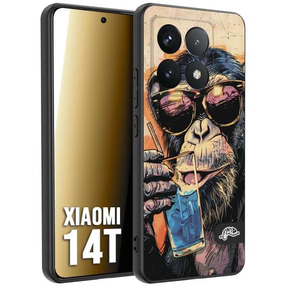 CUSTOMIZZA - Custodia cover nera morbida in tpu compatibile per Xiaomi 14T estate disegnata cocktails animali simpatici scimmia monkey negroni