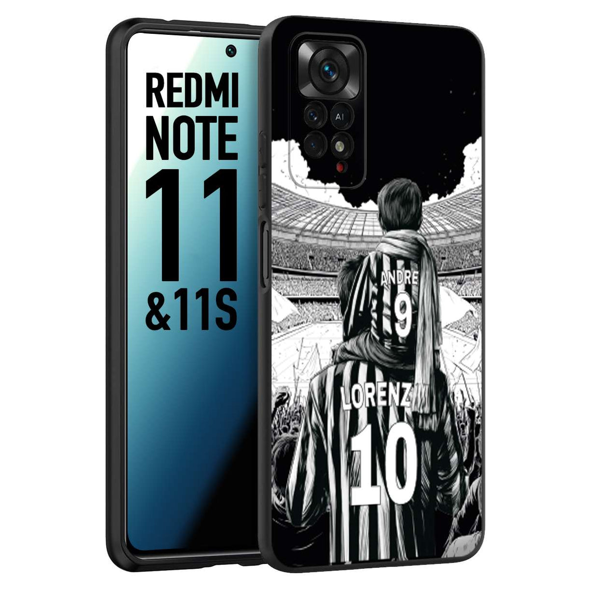CUSTOMIZZA - Custodia cover nera morbida in tpu compatibile per Xiaomi Redmi Note 11 - Note 11S personalizzata calcio football nome e numero calciatori bianconeri bianca e nera