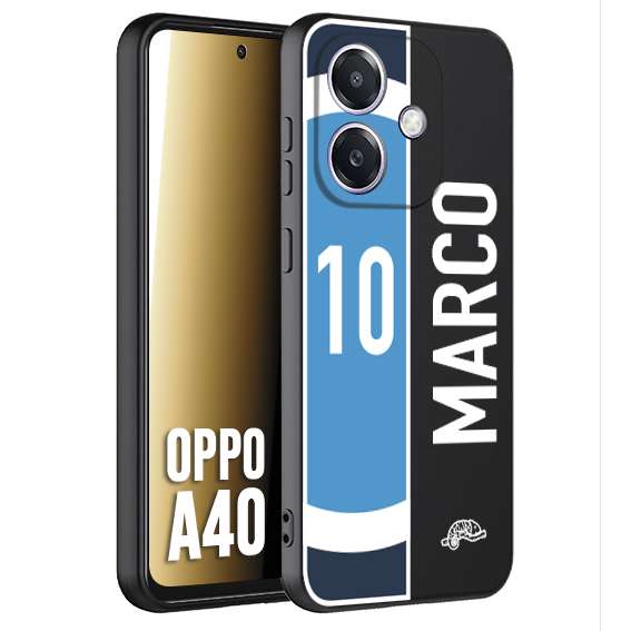 CUSTOMIZZA - Custodia cover nera morbida in tpu compatibile per Oppo A40 personalizzata calcio football nome e numero calciatori biancoazzurri bianco celesti