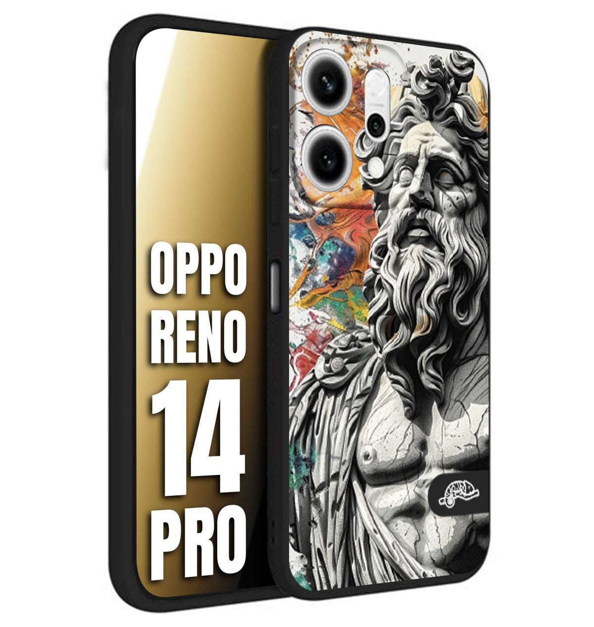 CUSTOMIZZA - Custodia cover nera morbida in tpu compatibile per Oppo Reno 14 PRO statua colorata moderna antico tattoo splash color