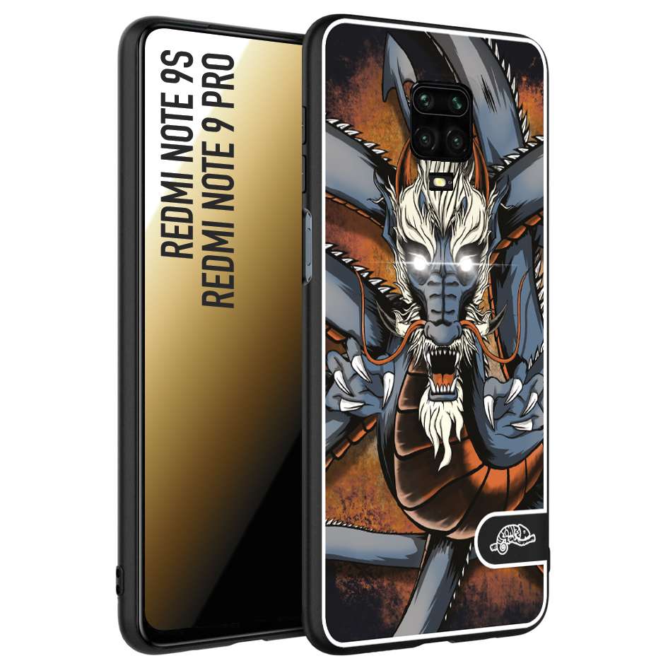 CUSTOMIZZA - Custodia cover nera morbida in tpu compatibile per Xiaomi Redmi Note 9S - Note 9 PRO drago giapponese tattoo japan dragon