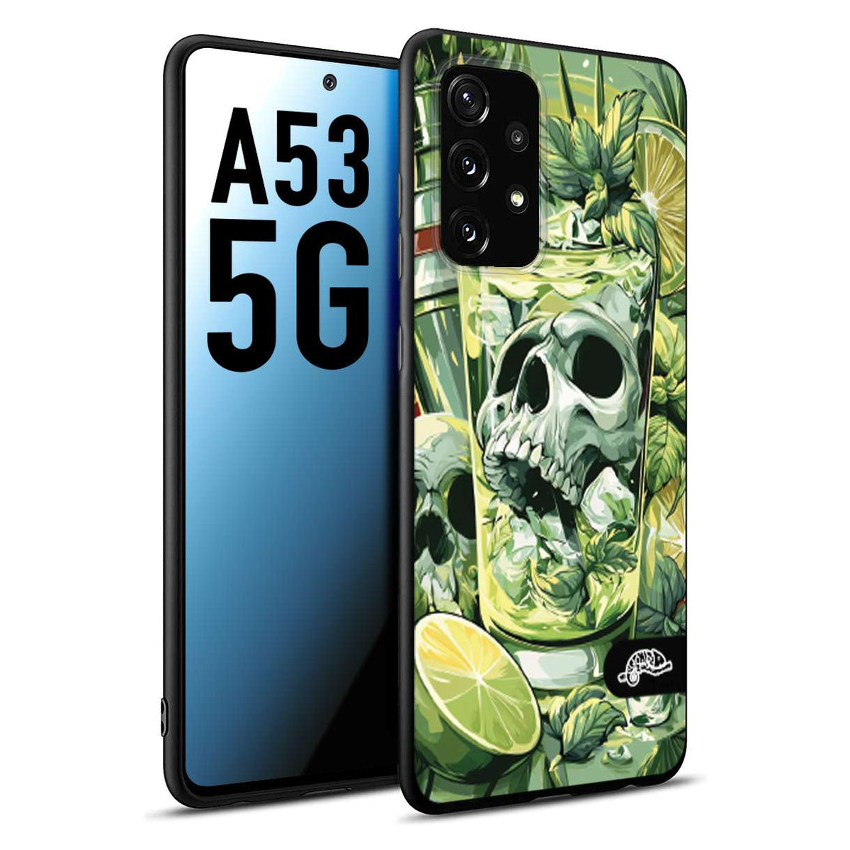 CUSTOMIZZA - Custodia cover nera morbida in tpu compatibile per Samsung A53 5G Mojito cocktail teschio illustrazione drink lime menta ghiacci tropicale street art