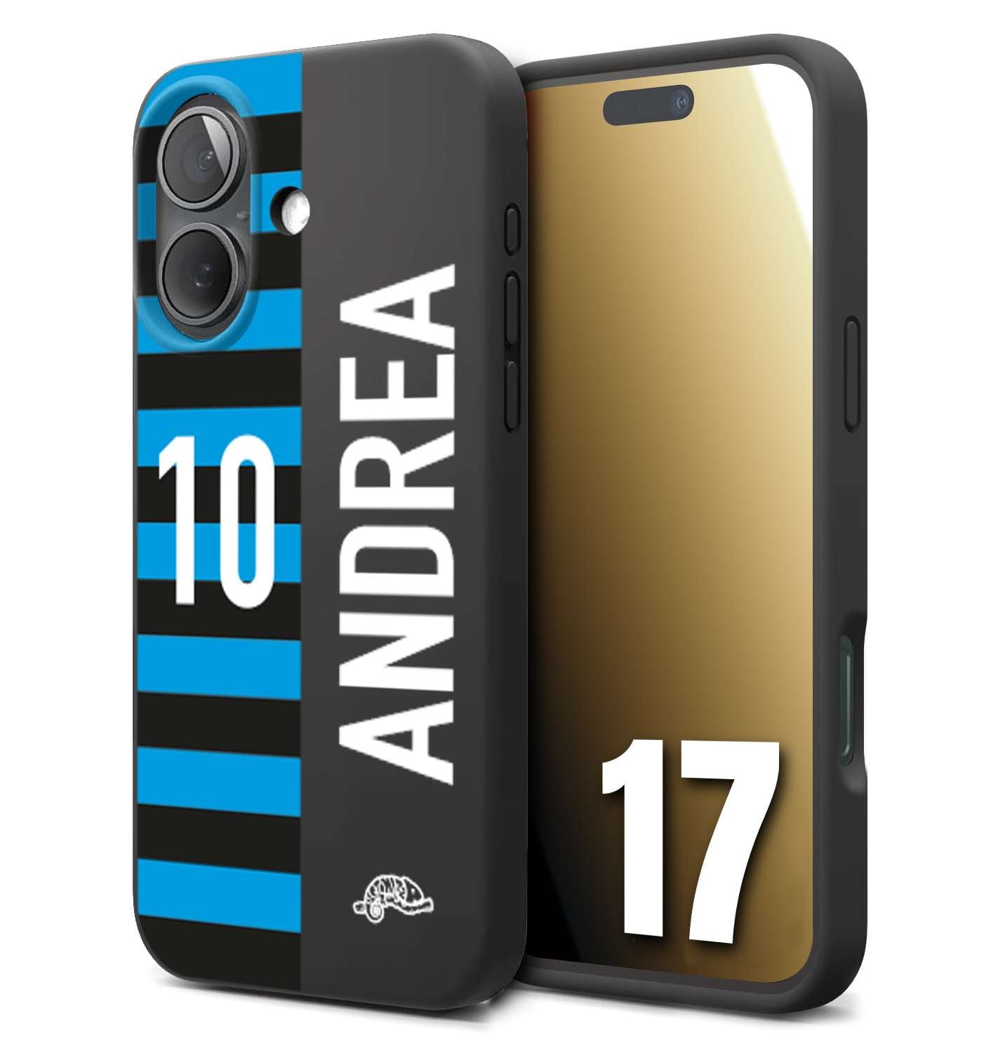 CUSTOMIZZA - Custodia cover nera morbida in tpu compatibile per iPhone 17 personalizzata calcio football nome e numero calciatori nerazzurra