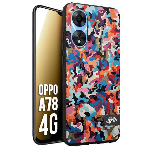 CUSTOMIZZA - Custodia cover nera morbida in tpu compatibile per Oppo A78 4G camouflage mimetico militare moderno blu arancio rosa